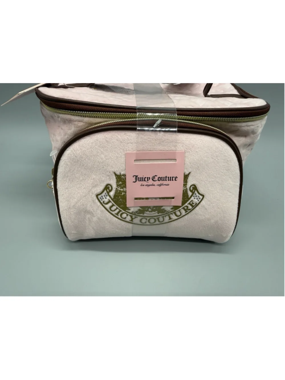 JUICY COUTURE Pink Brown Velour Heritage Cosmetic Makeup Bag Case Set Y2K NWT